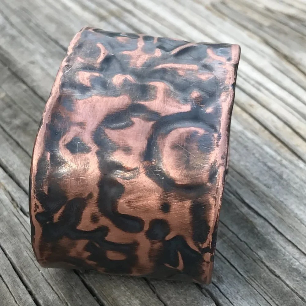 Solid Copper Floral Cuff Bracelet Wide Rustic Handmade Industrial Warrior